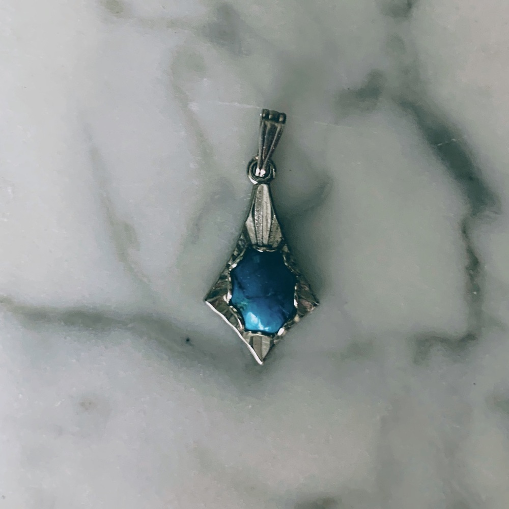 Real turquoise and silver necklace charm
